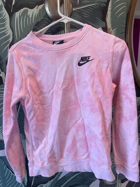 Nike Pink Tie-Dye Crew Sweatshirt with Black Logo